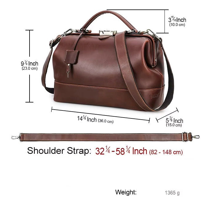 Full Grain Leather Work Handbag for Women with Lockable Frame
