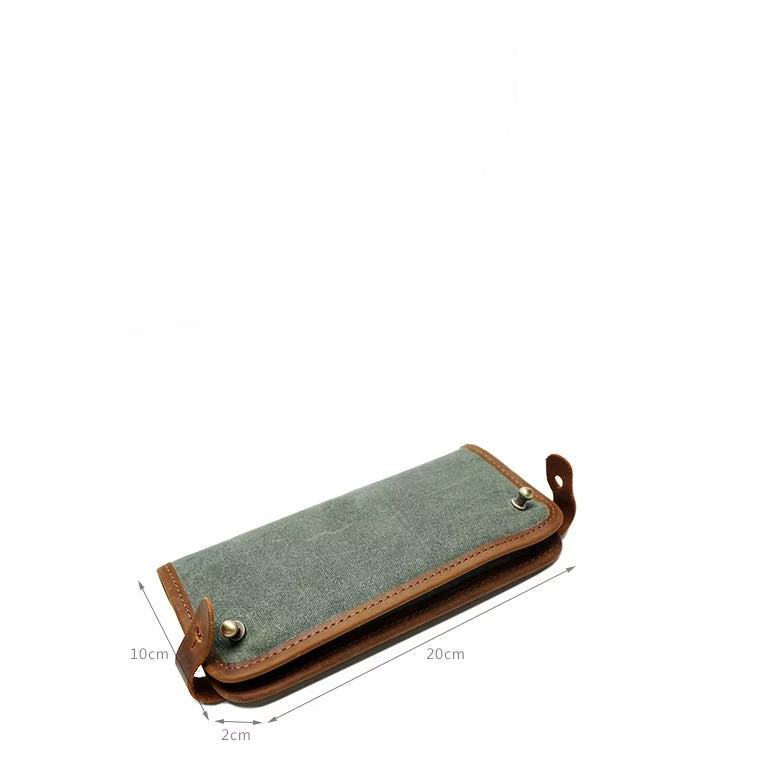 Handmade Slim Canvas Long Wallet with Coin Pocket for Men