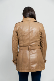 Women's Long Camel Dyed Leather Jacket