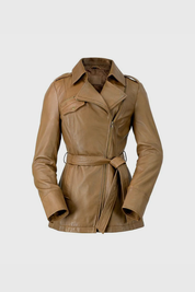 Women's Long Camel Dyed Leather Jacket
