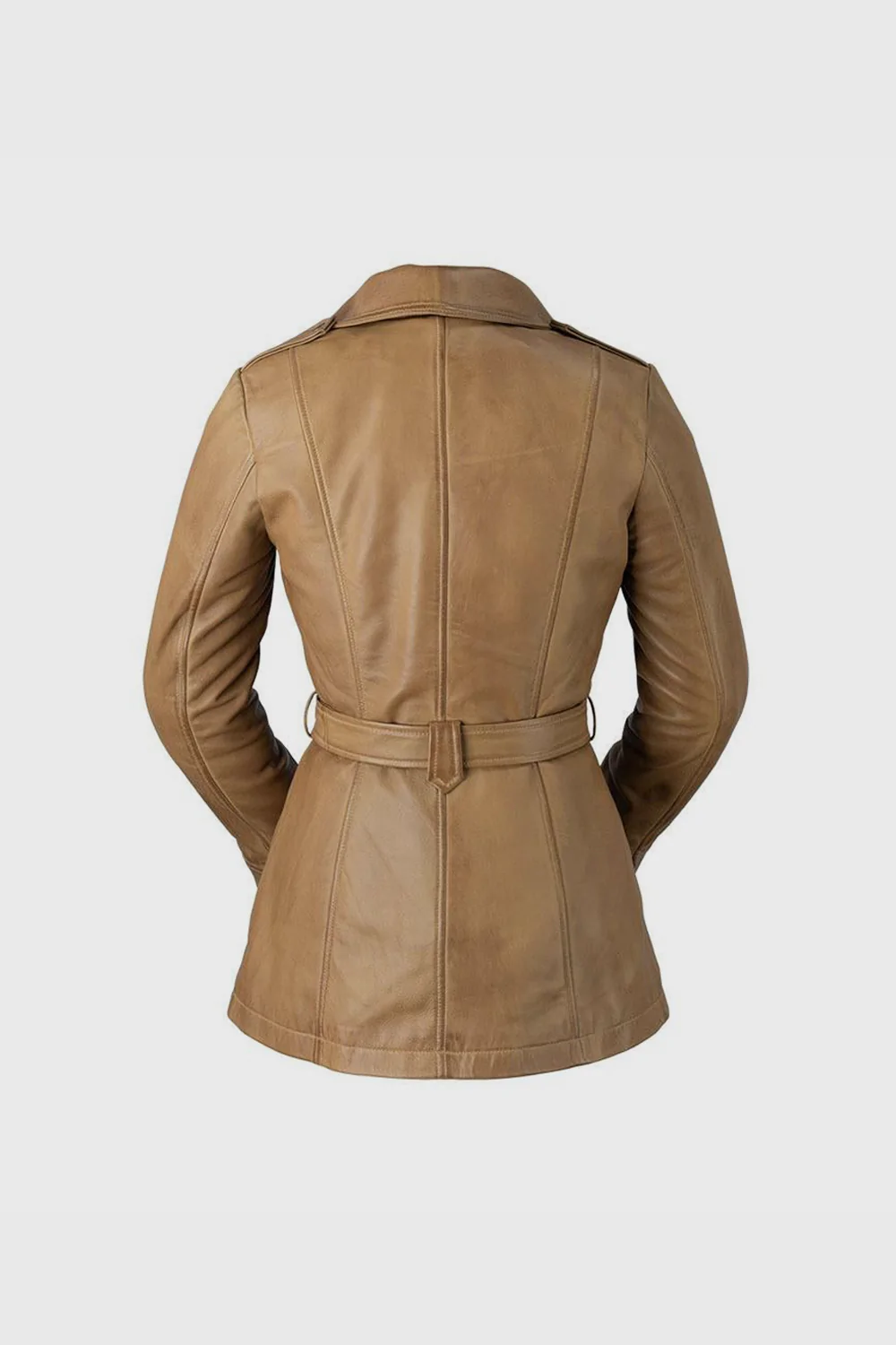 Women's Long Camel Dyed Leather Jacket