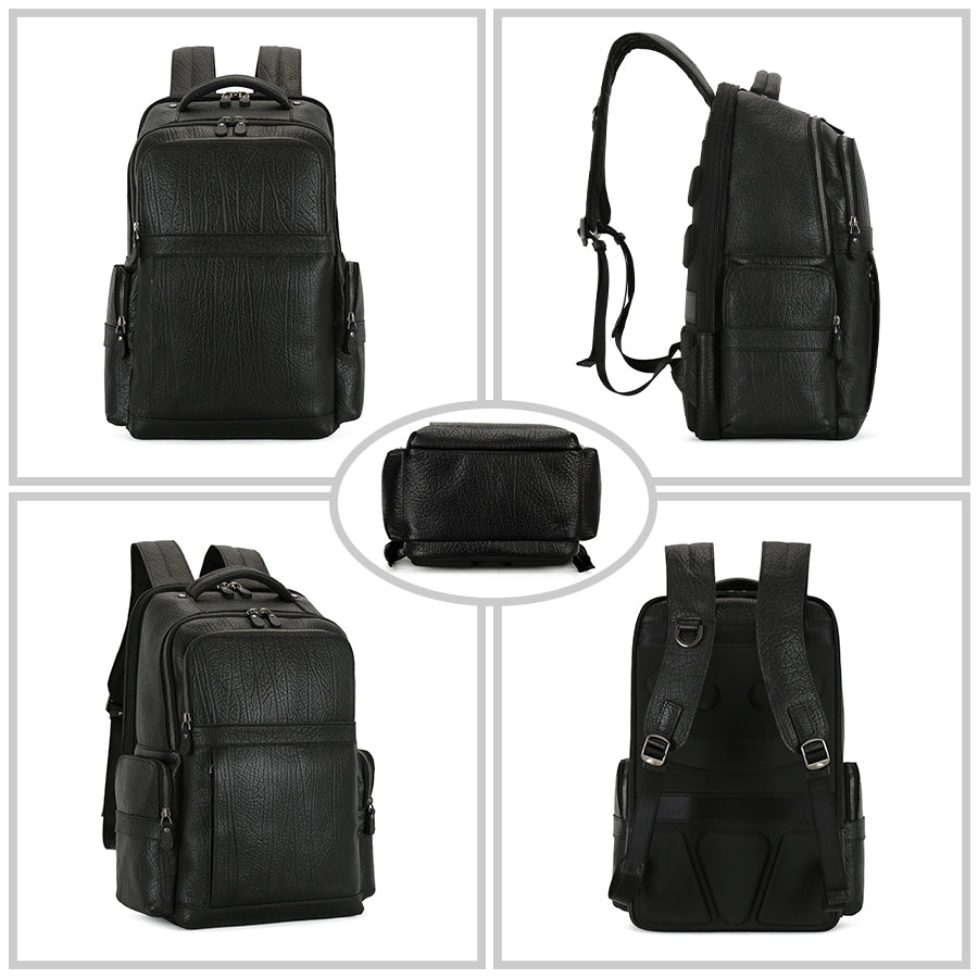 bartlett pebbled leather backpack Men's Black Pebbled Leather Laptop Backpack