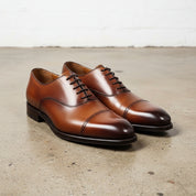 Made to order Tan brown Oxford dress shoes Men genuine leather formal shoes - angle-view-showing-depth
