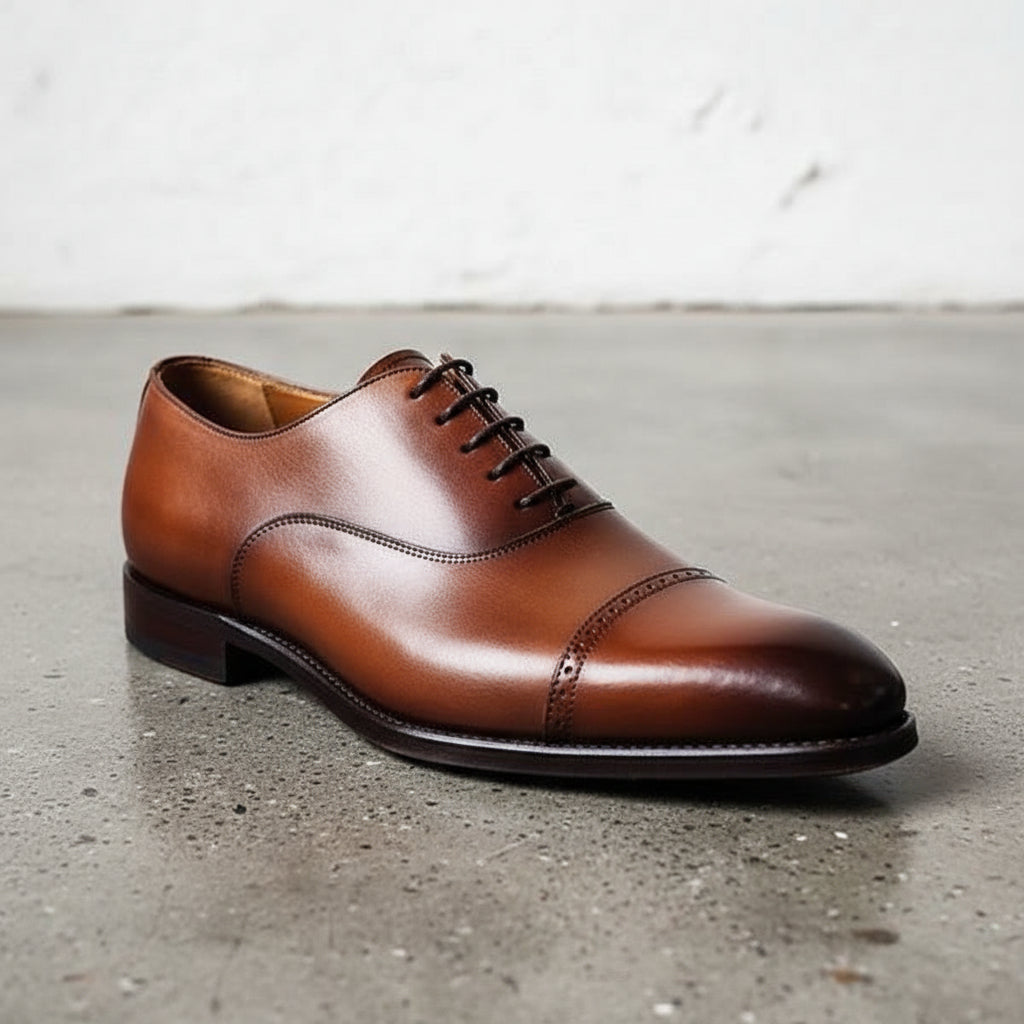 Made to order Tan brown Oxford dress shoes Men genuine leather formal shoes - detail-view-showing-texture