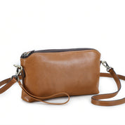 Women's Genuine Leather Double-Zipper Sling Bag, Stylish RFID-Protected Wristlet & Crossbody Purse