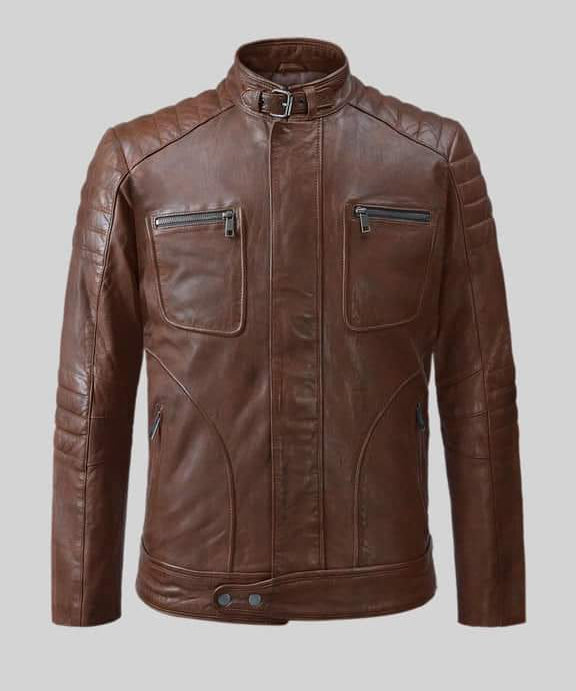 Men antique Brown leather bomber jacket, Men biker leather jacket