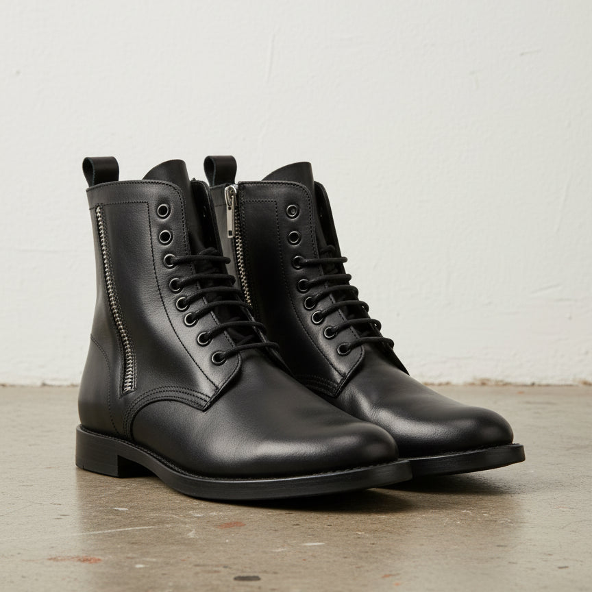 Men Black Ankle Boots, Black Zipper Style Ankle Boots, Boots - 3-4-right-view