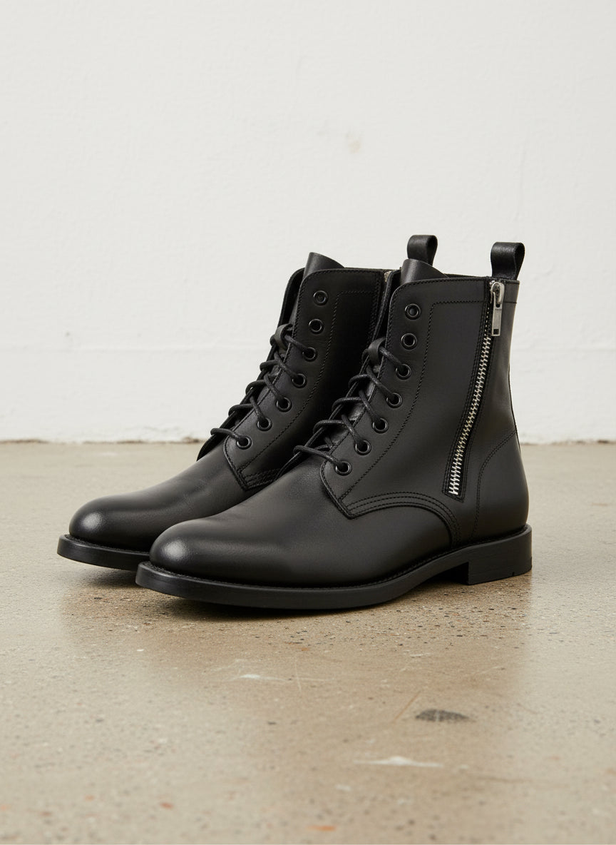 Men Black Ankle Boots, Black Zipper Style Ankle Boots, Boots - angle-view-showing-depth