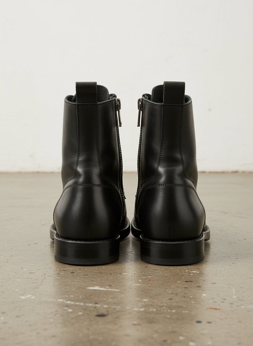 Men Black Ankle Boots, Black Zipper Style Ankle Boots, Boots - back-view