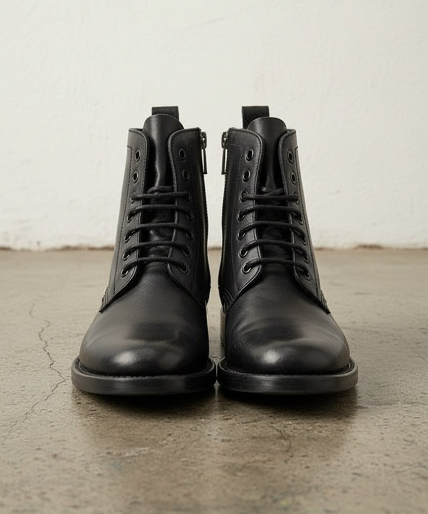 Men Black Ankle Boots, Black Zipper Style Ankle Boots, Boots - front-view