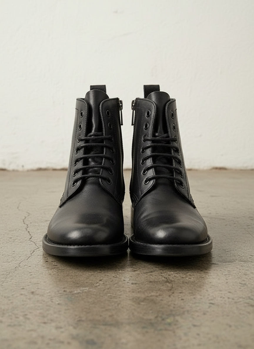 Men Black Ankle Boots, Black Zipper Style Ankle Boots, Boots - front-view