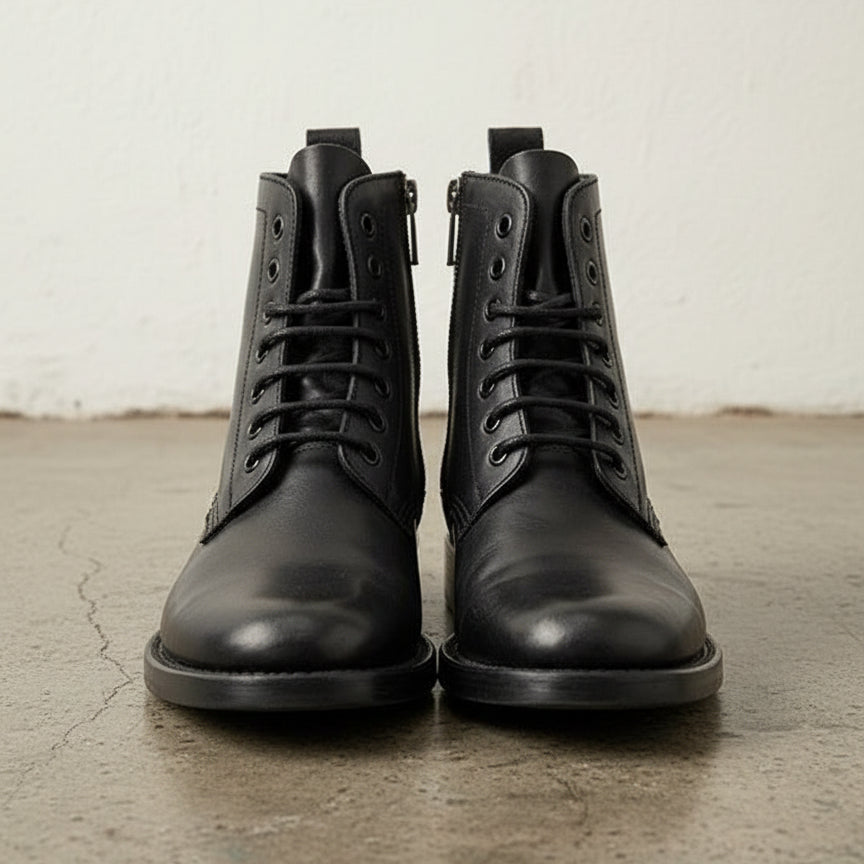 Men Black Ankle Boots, Black Zipper Style Ankle Boots, Boots - front-view