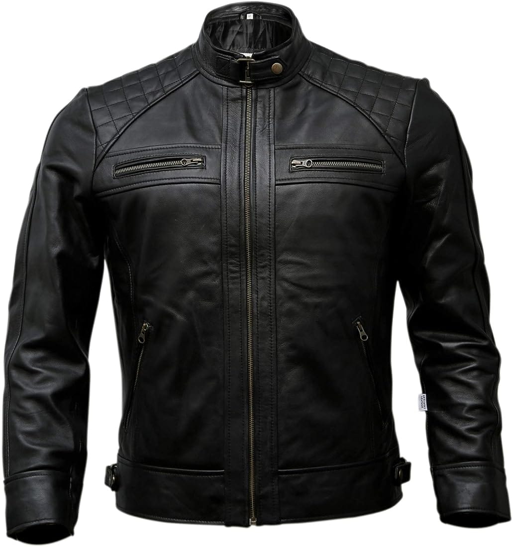 Men Black biker leather jacket, Men black bober leather jacket, Jackets