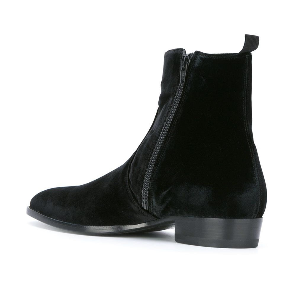 Handmade Men Black Suede Ankle dress boots, Men black side zip ankle boot