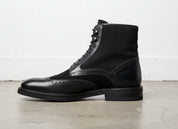 Men Black Combat Boots, Boots, Wing Tip Ankle Boots - detail-view-showing-texture