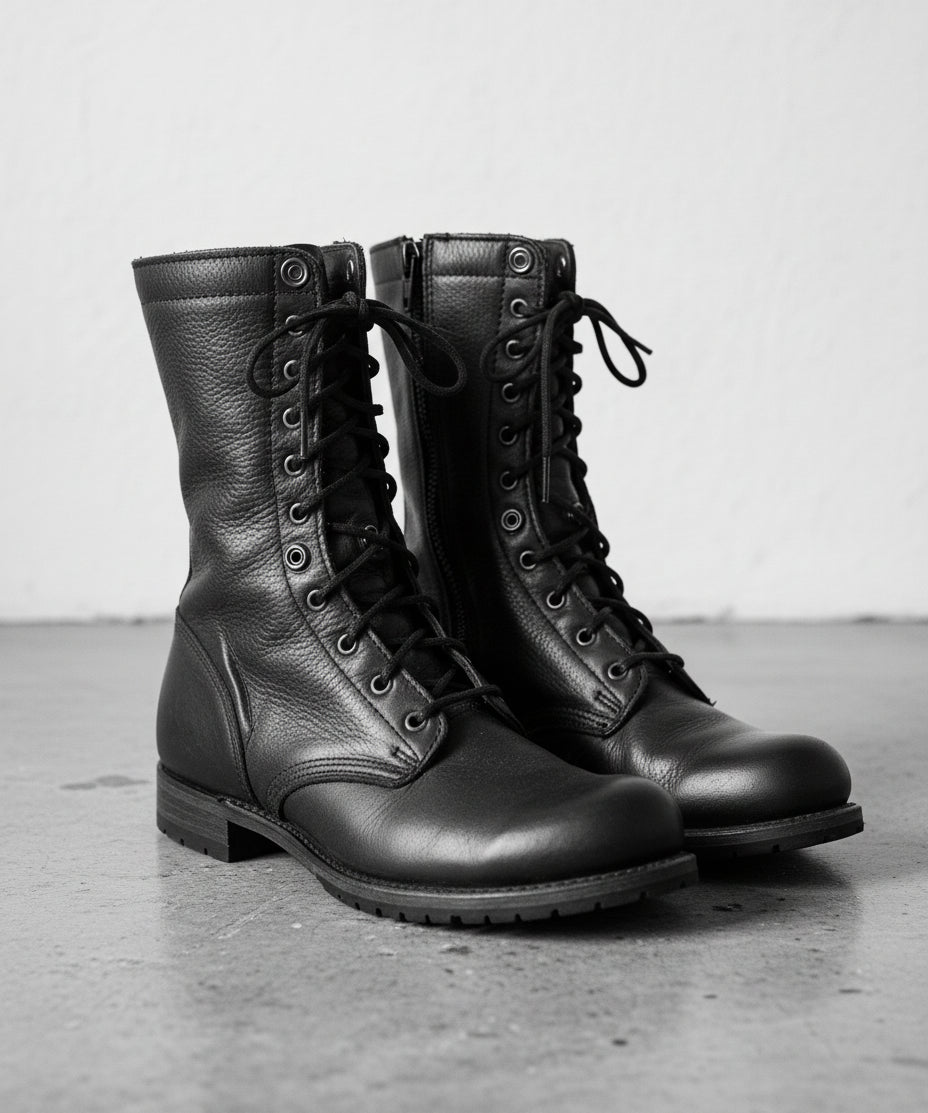 Men Black Combat Boots, Style Leather Boots, Army Boot - angle-view-showing-depth