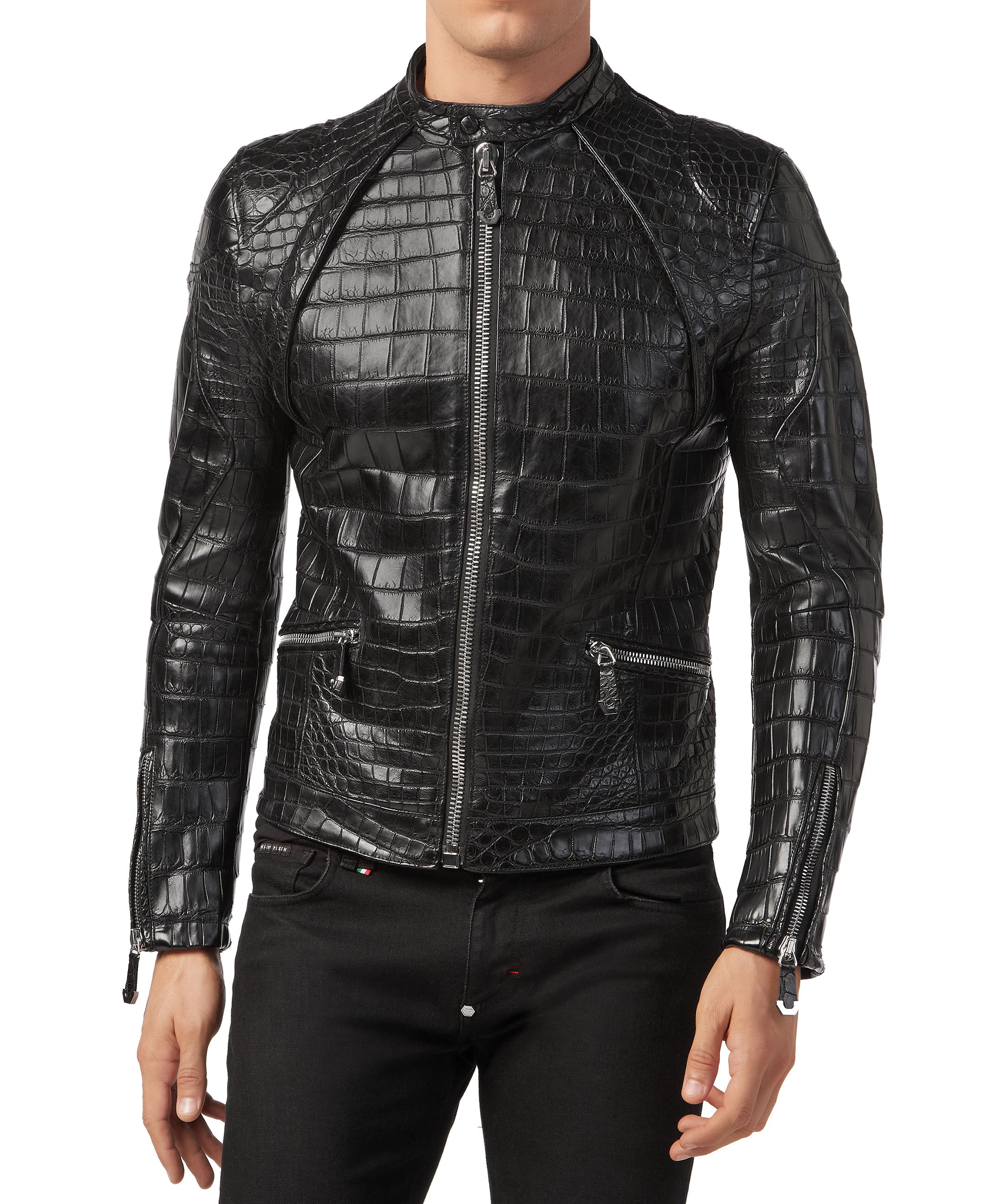 Men Black Crocodile Embossed Pattern leather Jacket , Men Leather jacket