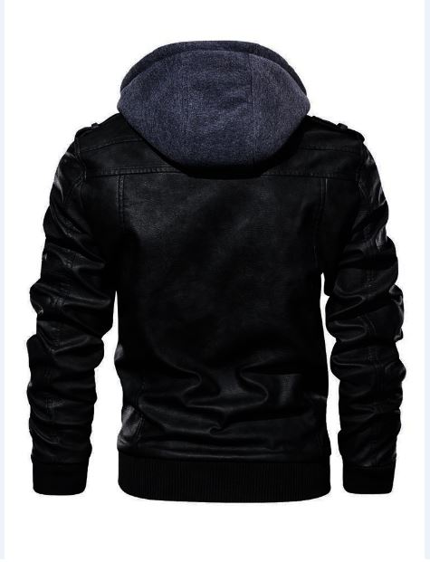 Men Black Leather Fashion Jacket with Hoodie, Bomber Style hooded