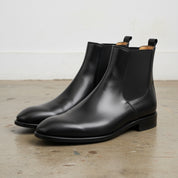 Men Black Leather Handmade Chelsea Boots, Formal Leather Ankle Boots - angle-view-showing-depth
