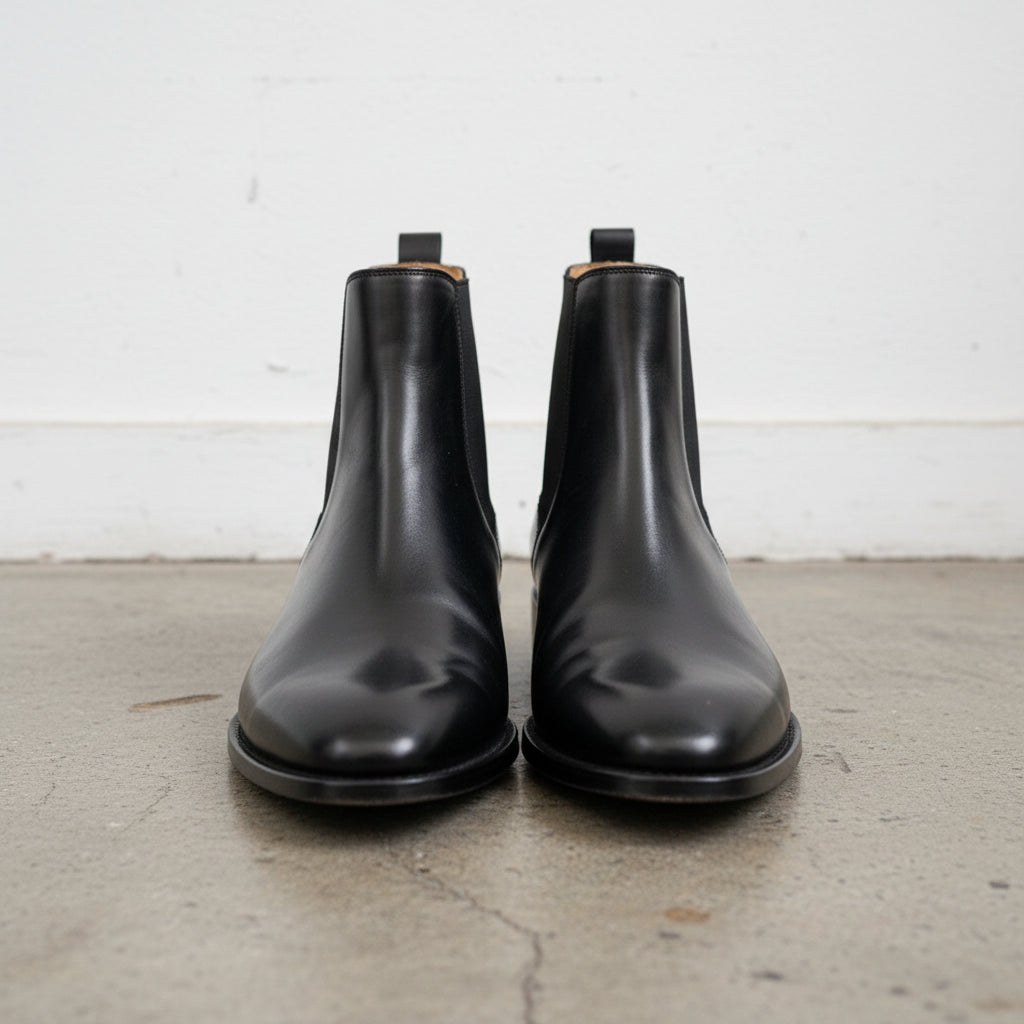 Men Black Leather Handmade Chelsea Boots, Formal Leather Ankle Boots - front-view