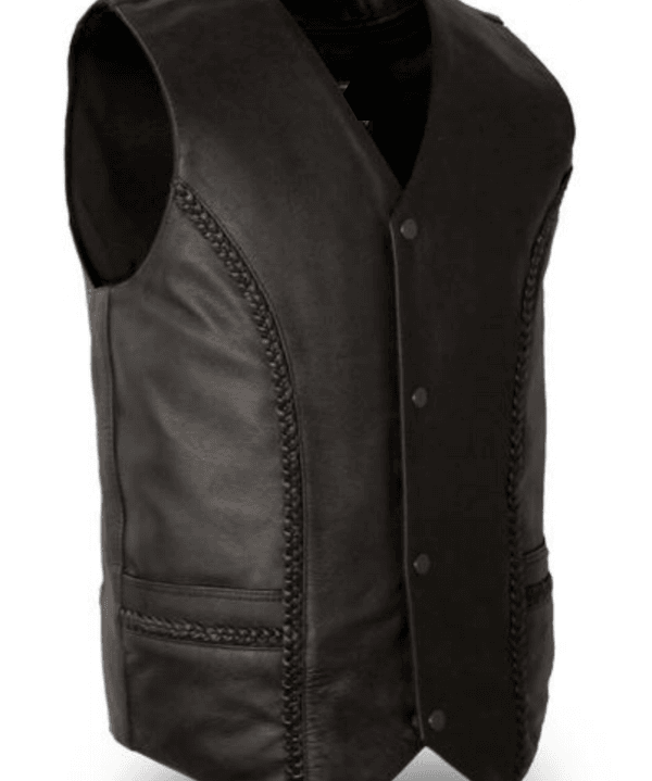 Men black Leather Vest, Mens Fashion ROCK Punk leather V neck vest
