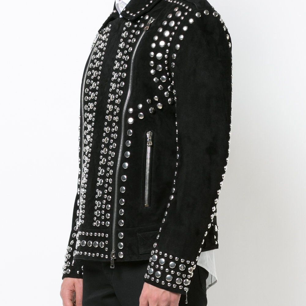 Punk Men Black Studded Jacket, Suede Studded Jacket, Jackets