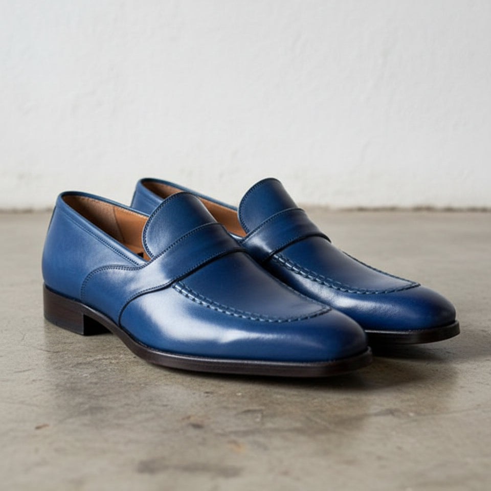 Men Blue Color Leather Shoes, Blue Formal Shoes, Leather Moccasins