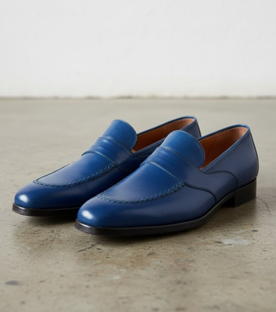 Men Blue Color Leather Shoes, Blue Formal Shoes, Leather Moccasins