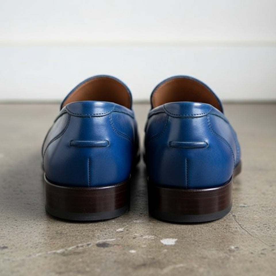 Men Blue Color Leather Shoes, Blue Formal Shoes, Leather Moccasins