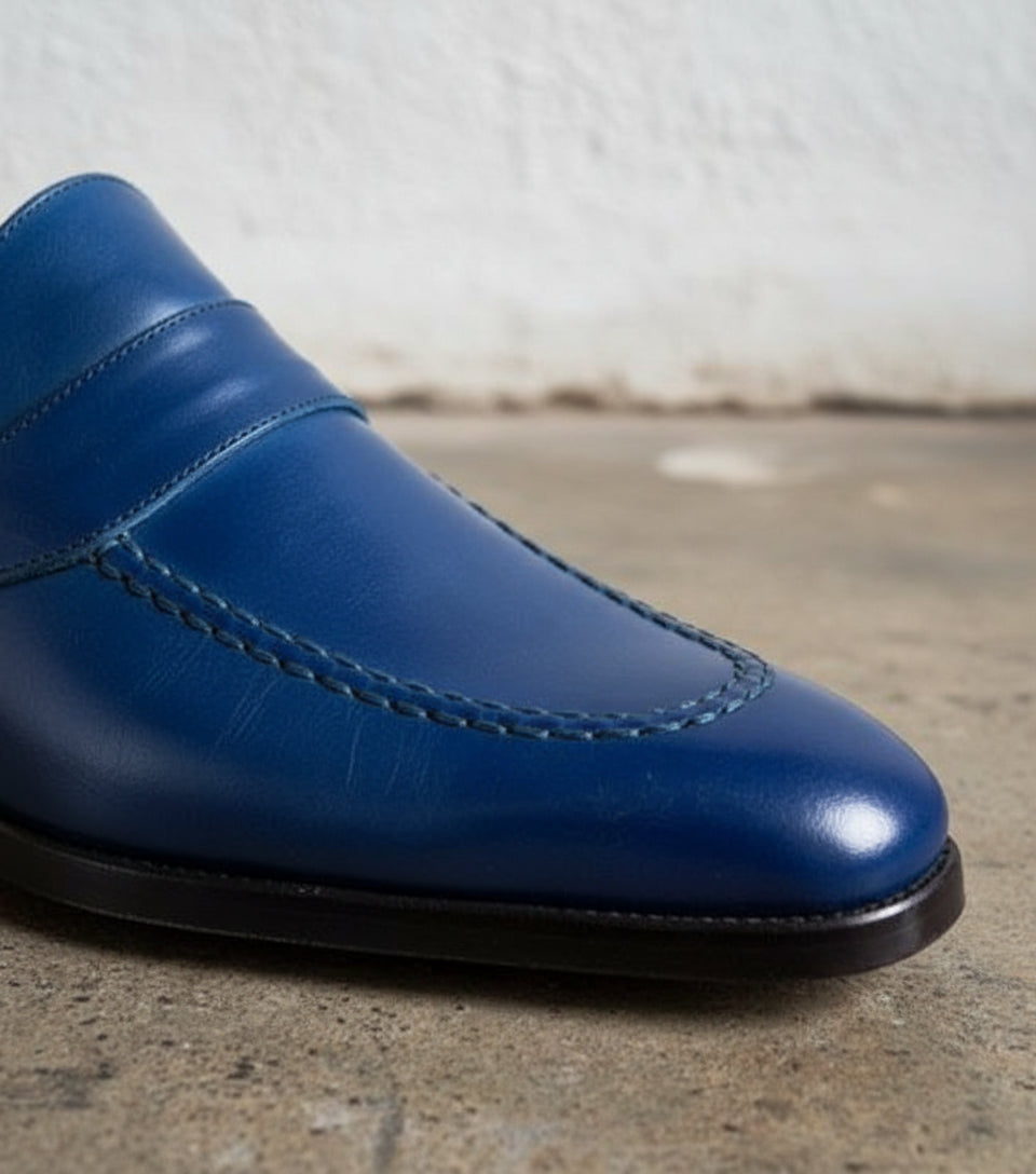Men Blue Color Leather Shoes, Blue Formal Shoes, Leather Moccasins