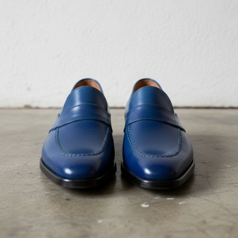 Men Blue Color Leather Shoes, Blue Formal Shoes, Leather Moccasins