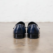 Men Blue Leather Moccasin Shoes with fringes, Blue Loafer Shoes - back-view