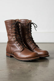 Men Brown Boots, Men Brown High Ankle Combat Boots, Men Boots - angle-view-showing-depth
