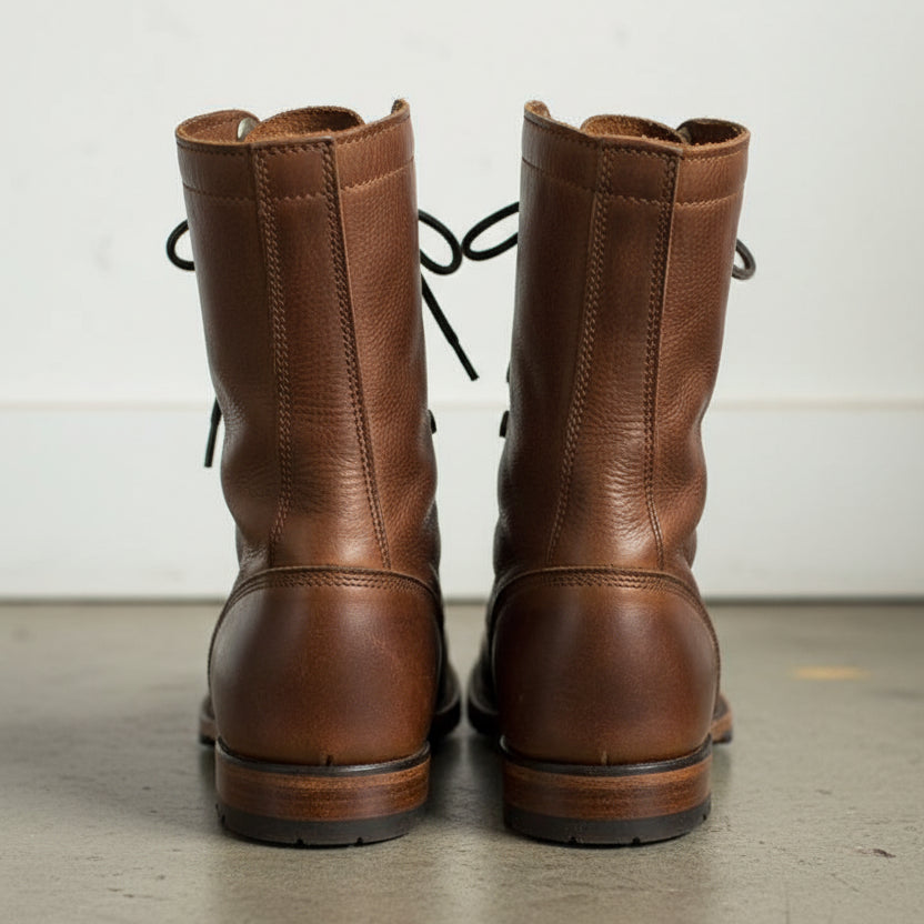 Men Brown Boots, Men Brown High Ankle Combat Boots, Men Boots - back-view