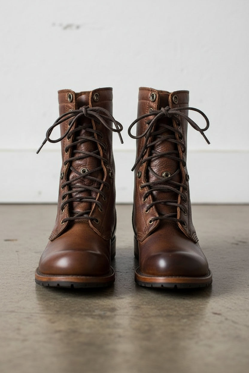 Men Brown Boots, Men Brown High Ankle Combat Boots, Men Boots - front-view
