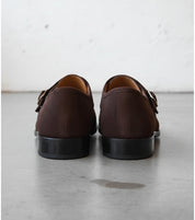 Men Brown Color Formal Double Monk Shoes, Classic Suede Dress Shoes - back-view