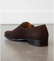 Men Brown Color Formal Double Monk Shoes, Classic Suede Dress Shoes - detail-view-showing-texture