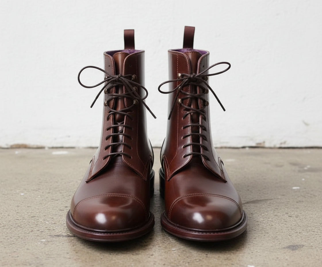 Men Brown Color Leather Ankle Boots, New Leather Lace Up Boots