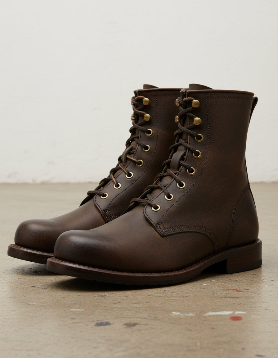 Men Brown Combat Boot, Lace up Boots, Handmade Leather Boot