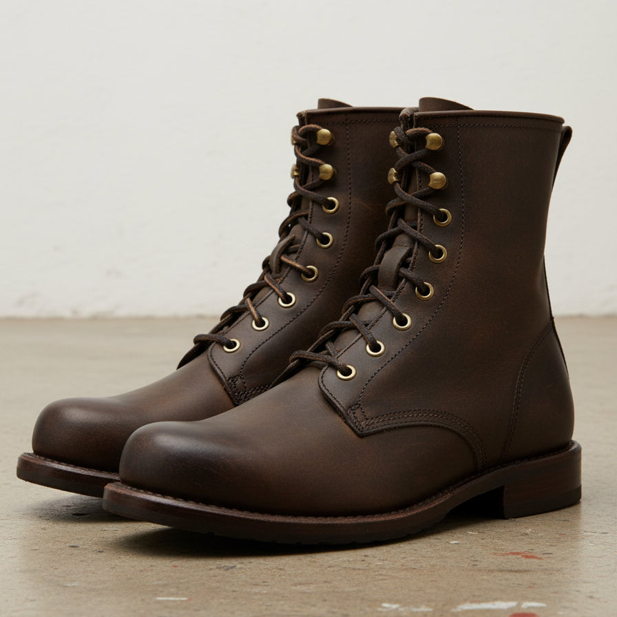 Men Brown Combat Boot, Lace up Boots, Handmade Leather Boot