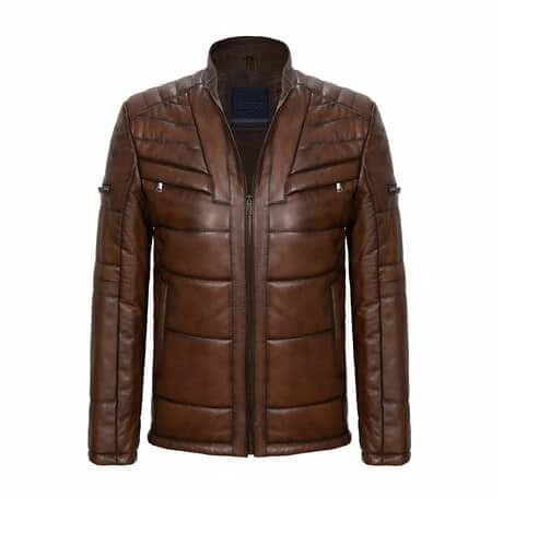 Men brown real leather quilted jacket, Men antique brown biker jacket
