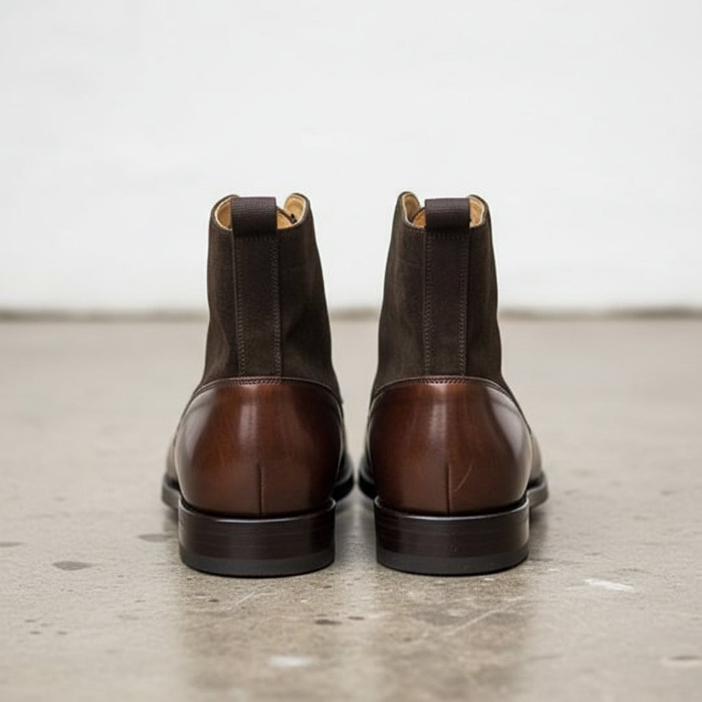 Men Brown Suede And Leather Lace Up Boots, Mens Fashion Leather Boots