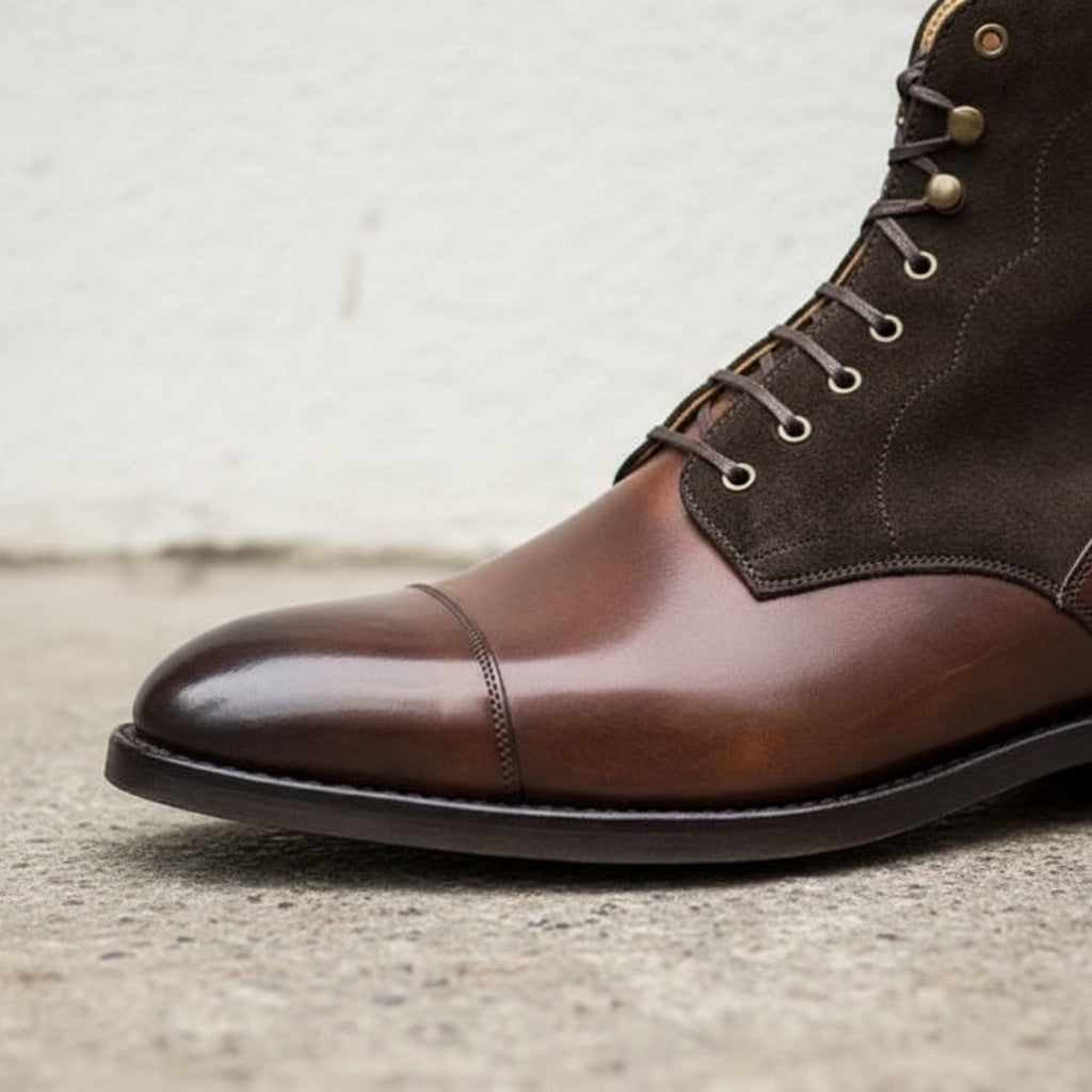 Men Brown Suede And Leather Lace Up Boots, Mens Fashion Leather Boots