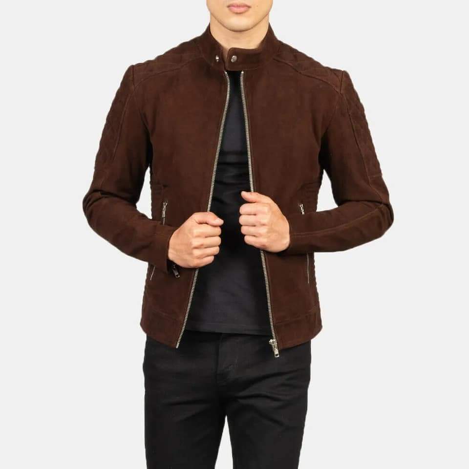 Men Brown suede slim fit jacket, Men biker jacket, Motorcycle jacket men