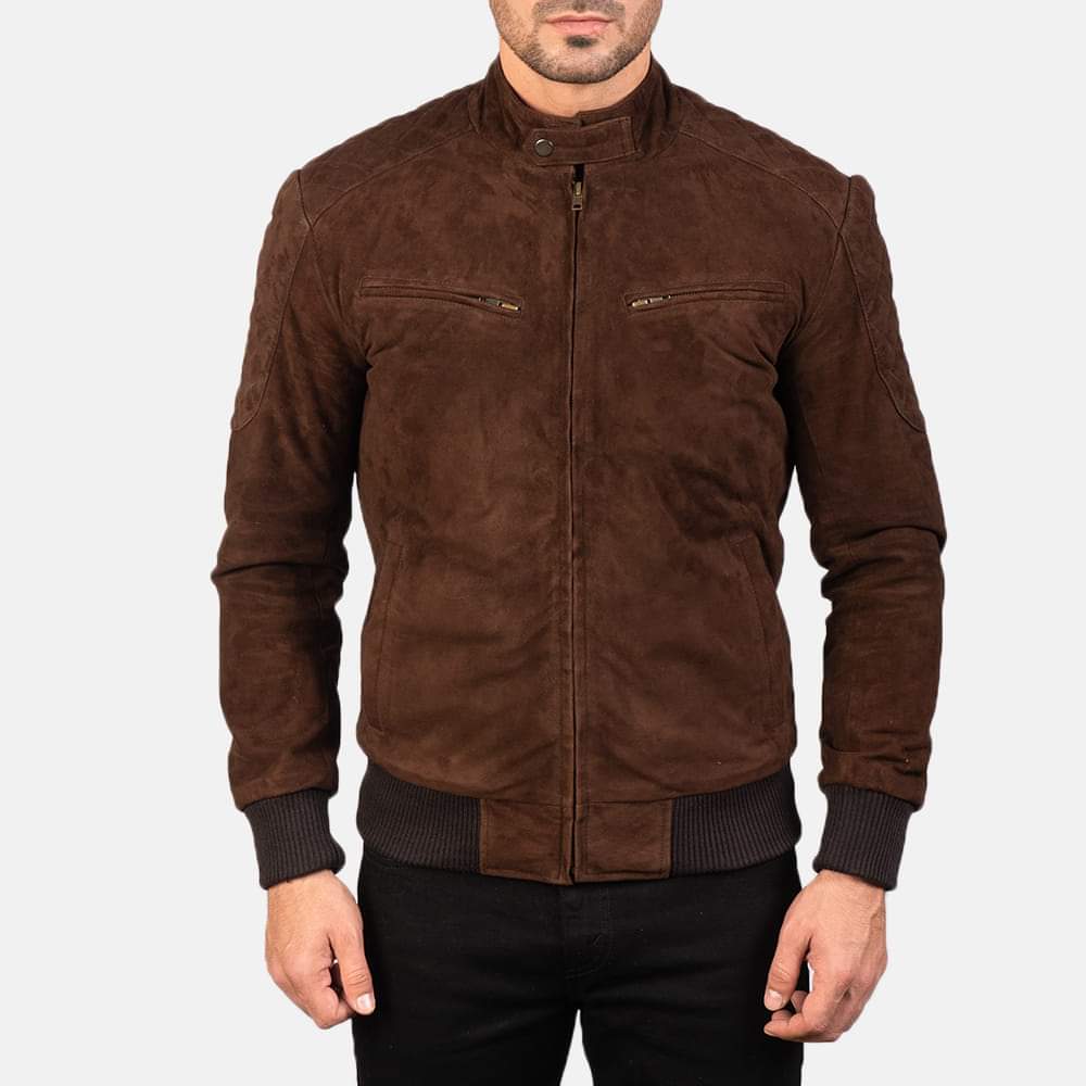 Men Brown suede slim fit jacket, Men brown suede biker jacket