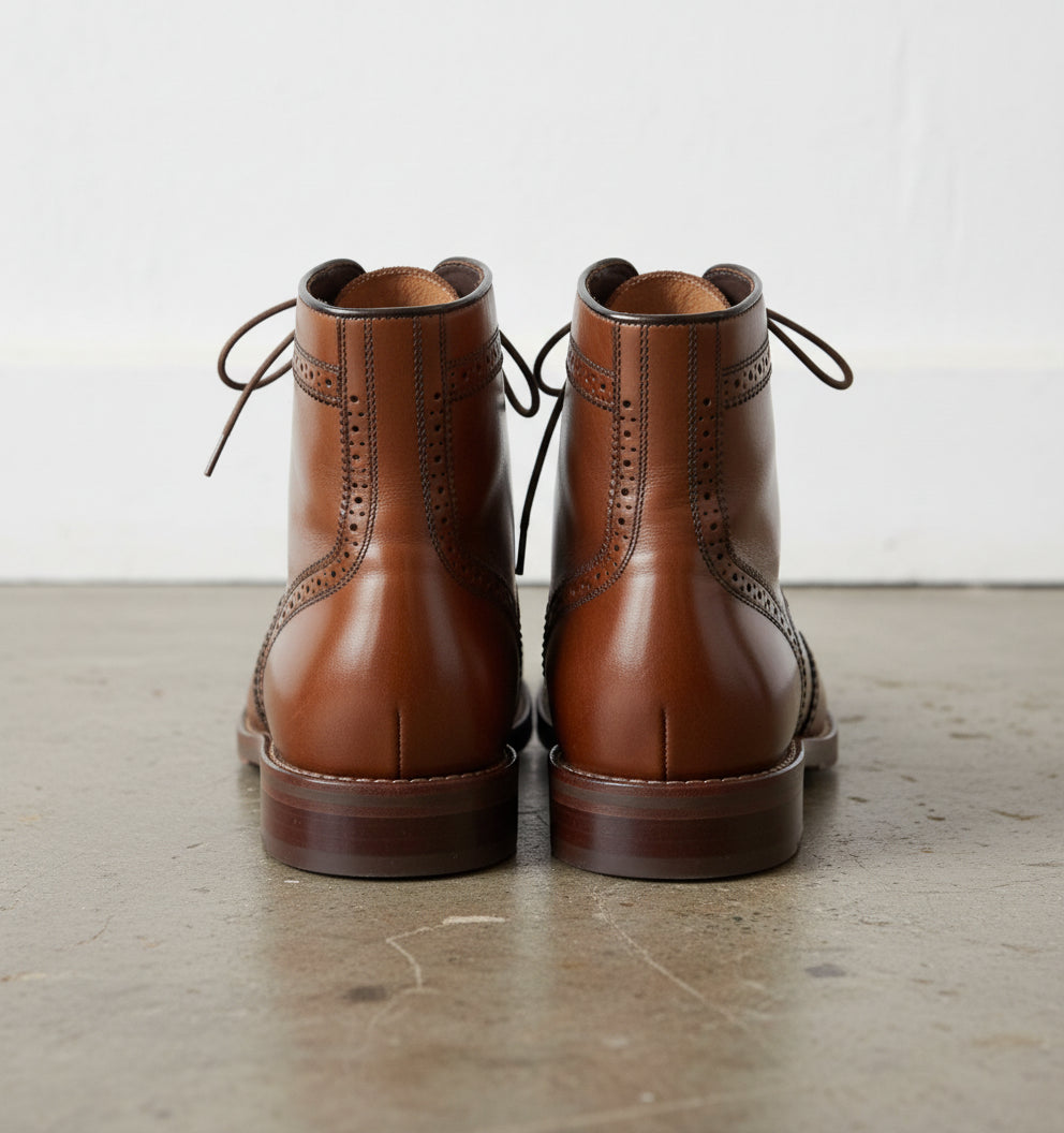 Men Brown Wingtip Brogue Lace Up Boots, Ankle Leather Boot, Mens Boots - back-view