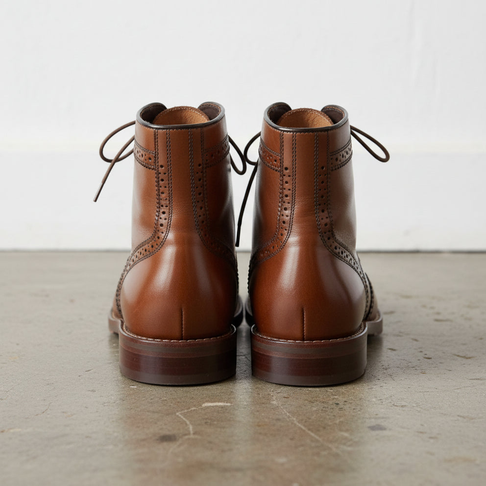 Men Brown Wingtip Brogue Lace Up Boots, Ankle Leather Boot, Mens Boots - back-view