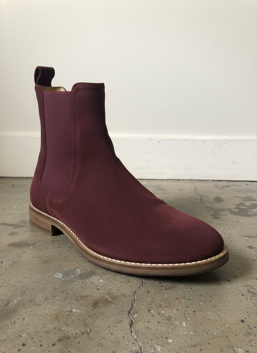 Men Burgundy Color Suede Chelsea Boots Classic Suede Casual Ankle Boots - detail-view-showing-texture