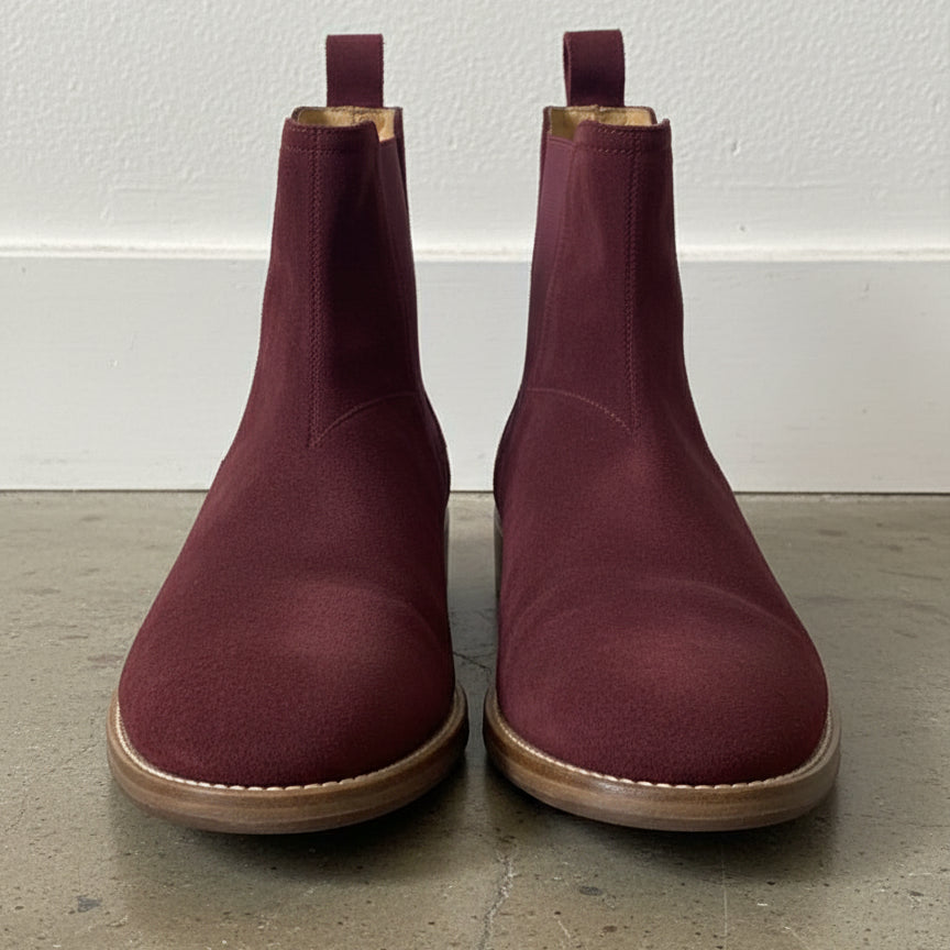Men Burgundy Color Suede Chelsea Boots Classic Suede Casual Ankle Boots - front-view
