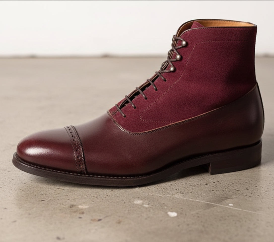 Handcrafted Men's Two-Tone Leather Cap Toe Ankle Boots US 8.5 / Burgundy / D - Standard Handcrafted Men's Two-Tone Leather Cap Toe Ankle Boots US 8.5 / Burgundy / D - Standard